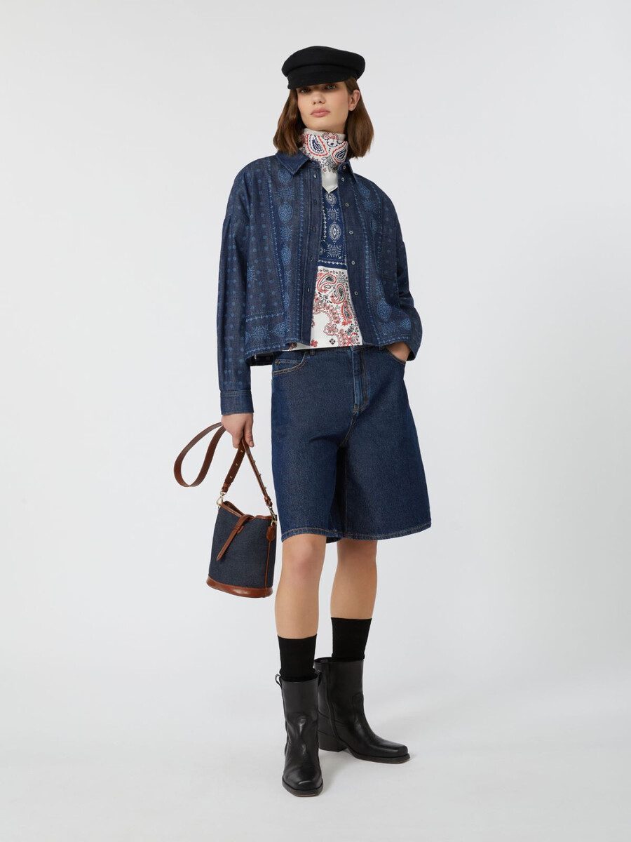 chemise en denim découpée au laser - marine