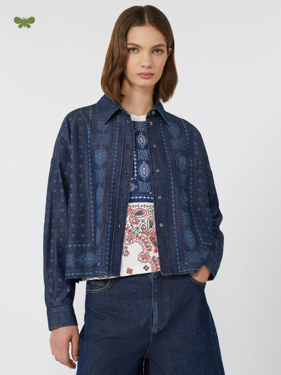 chemise en denim découpée au laser - marine