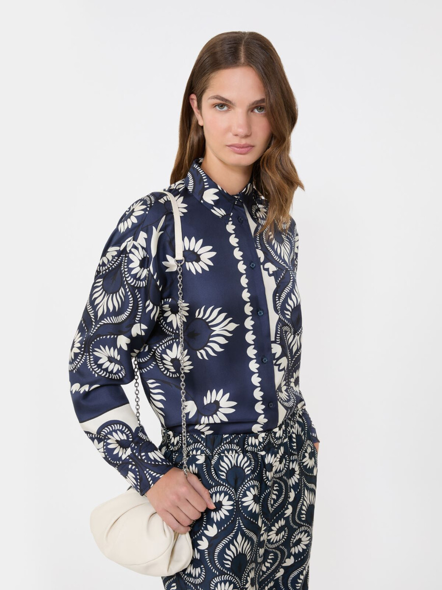 chemise patchwork en soie imprimée - marine