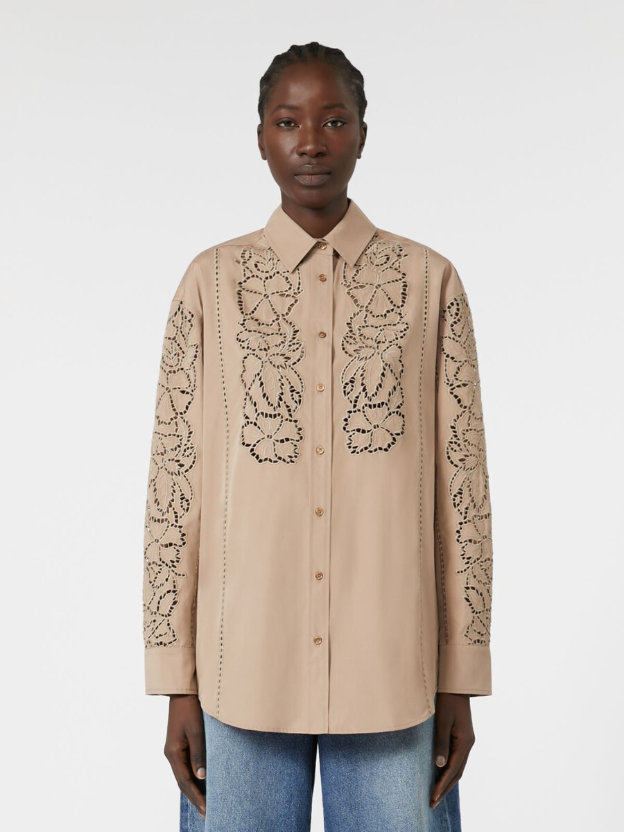 chemise en popeline brodée coupe décontractée - marron clair