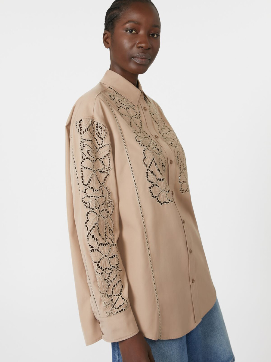 chemise en popeline brodée coupe décontractée - marron clair