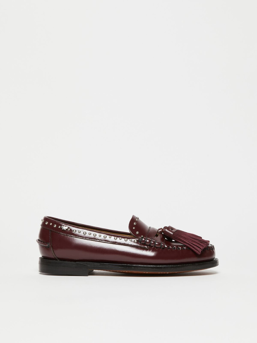 mocassins en cuir à pompons - bordeaux