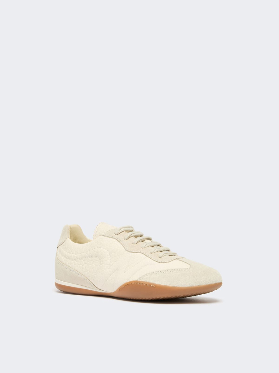 baskets plates en cuir pleine fleur - ivoire