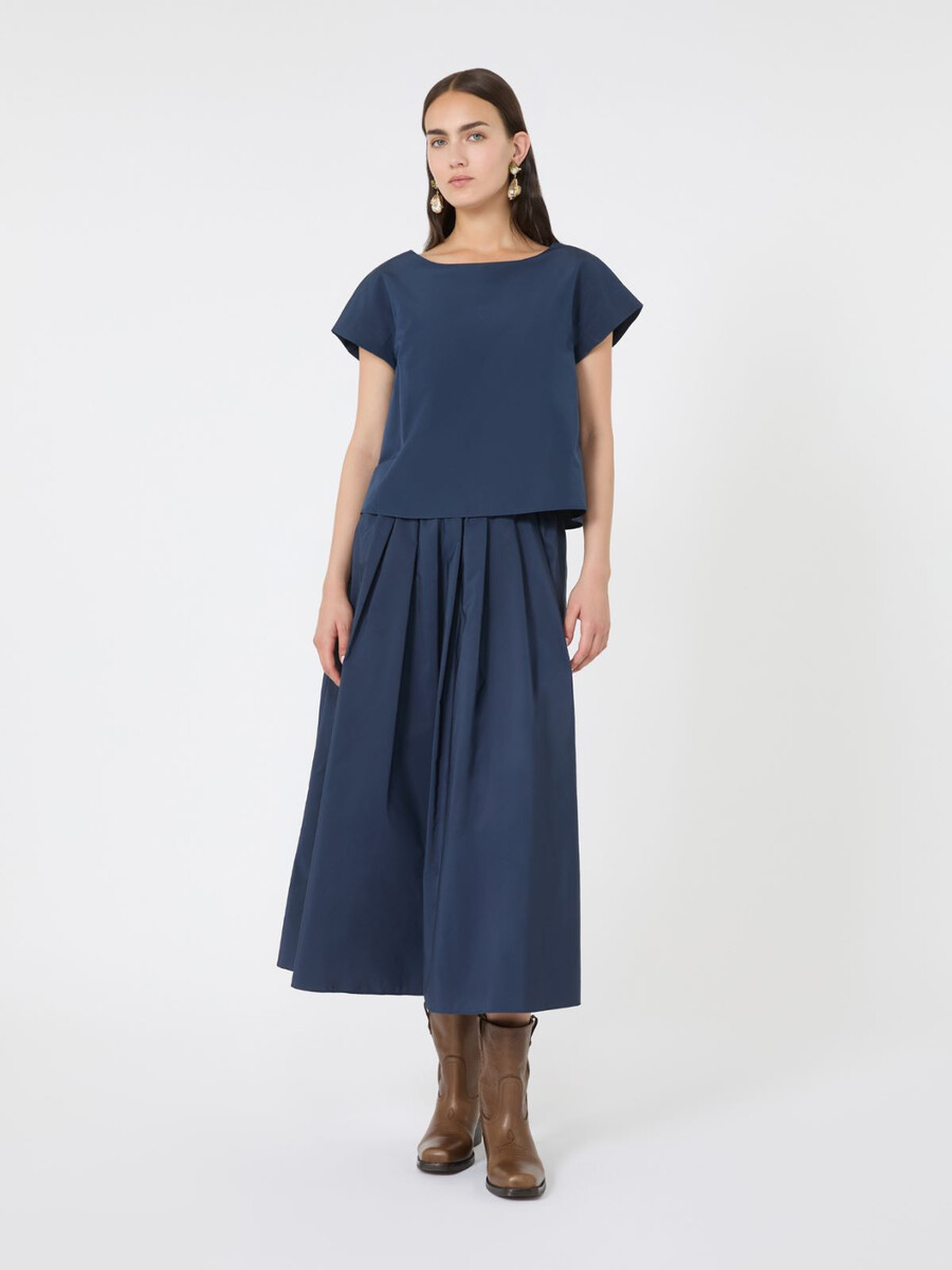 jupe midi en taffetas - bleu marine