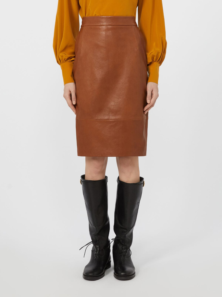 jupe en cuir nappa - tabac