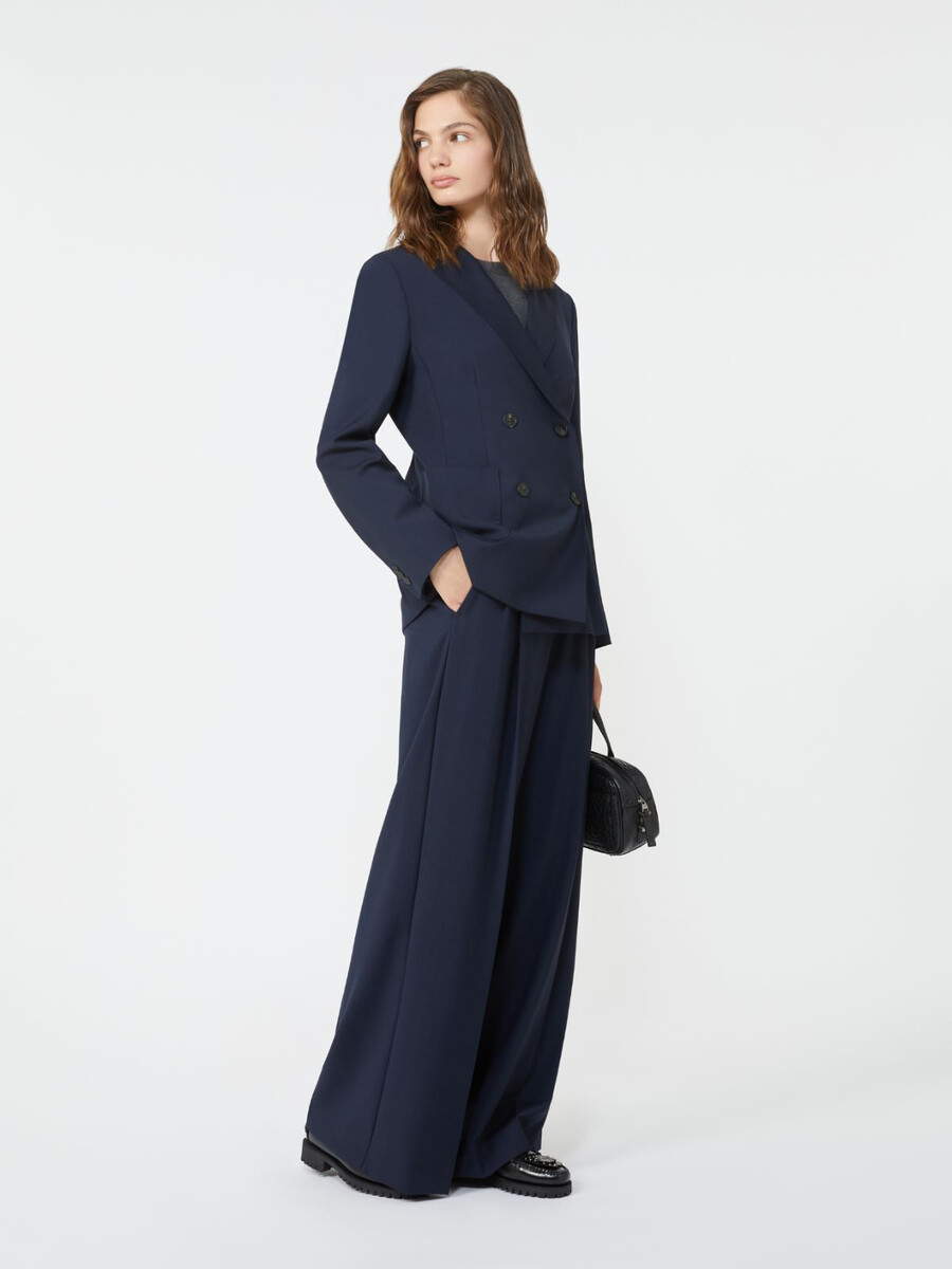 blazer croisé en toile de laine - bleu marine