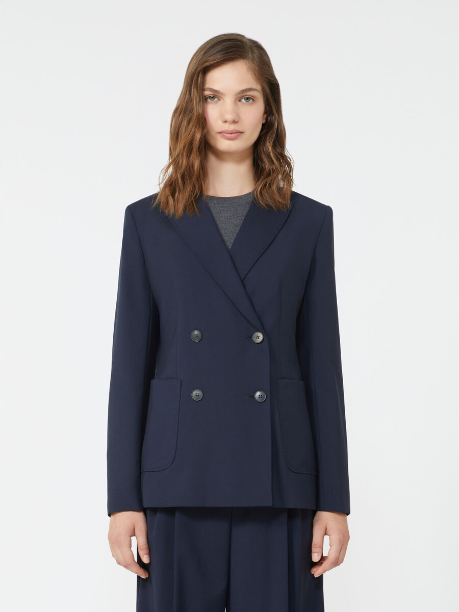 blazer croisé en toile de laine - bleu marine