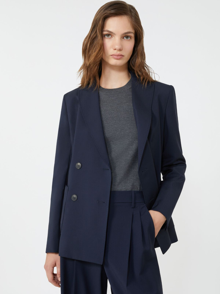 blazer croisé en toile de laine - bleu marine