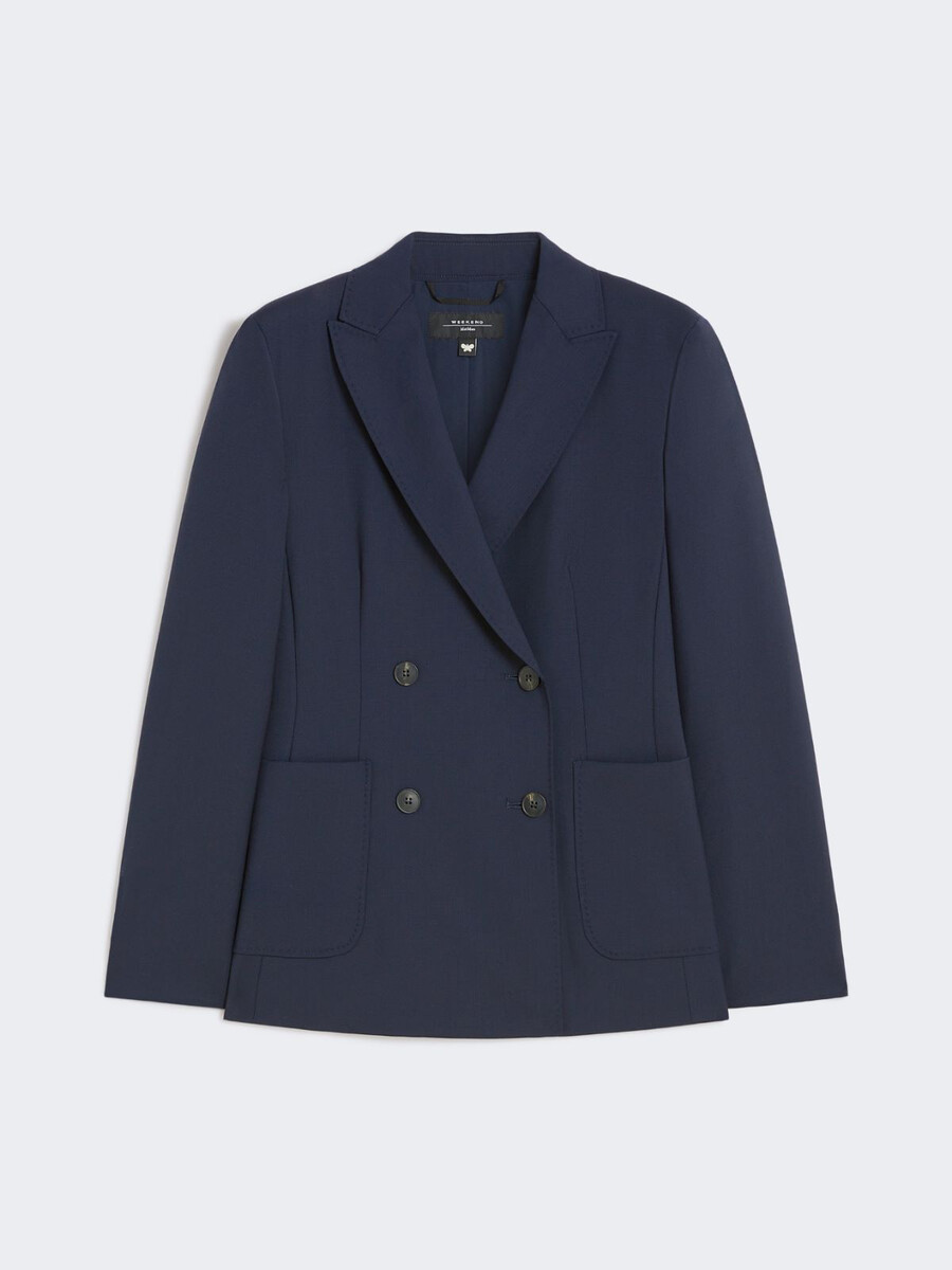 blazer croisé en toile de laine - bleu marine