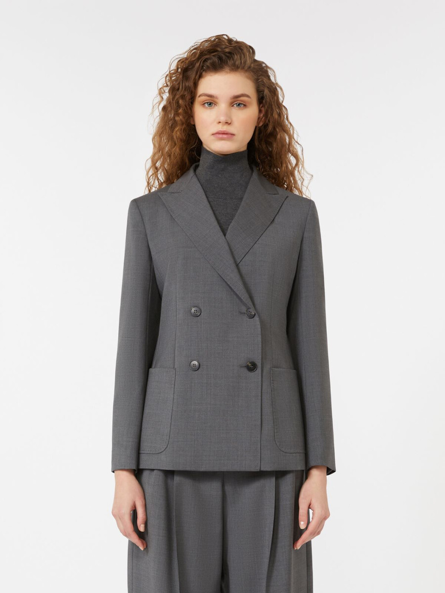 blazer croisé en toile de laine - gris moyen