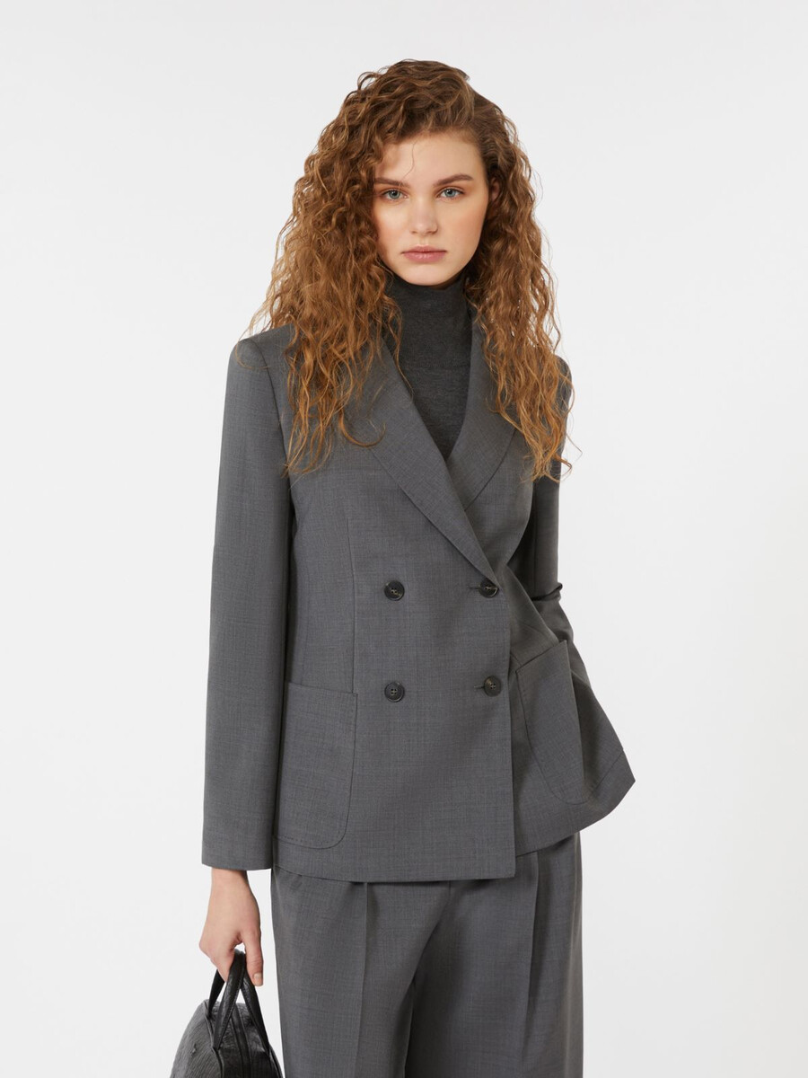 blazer croisé en toile de laine - gris moyen