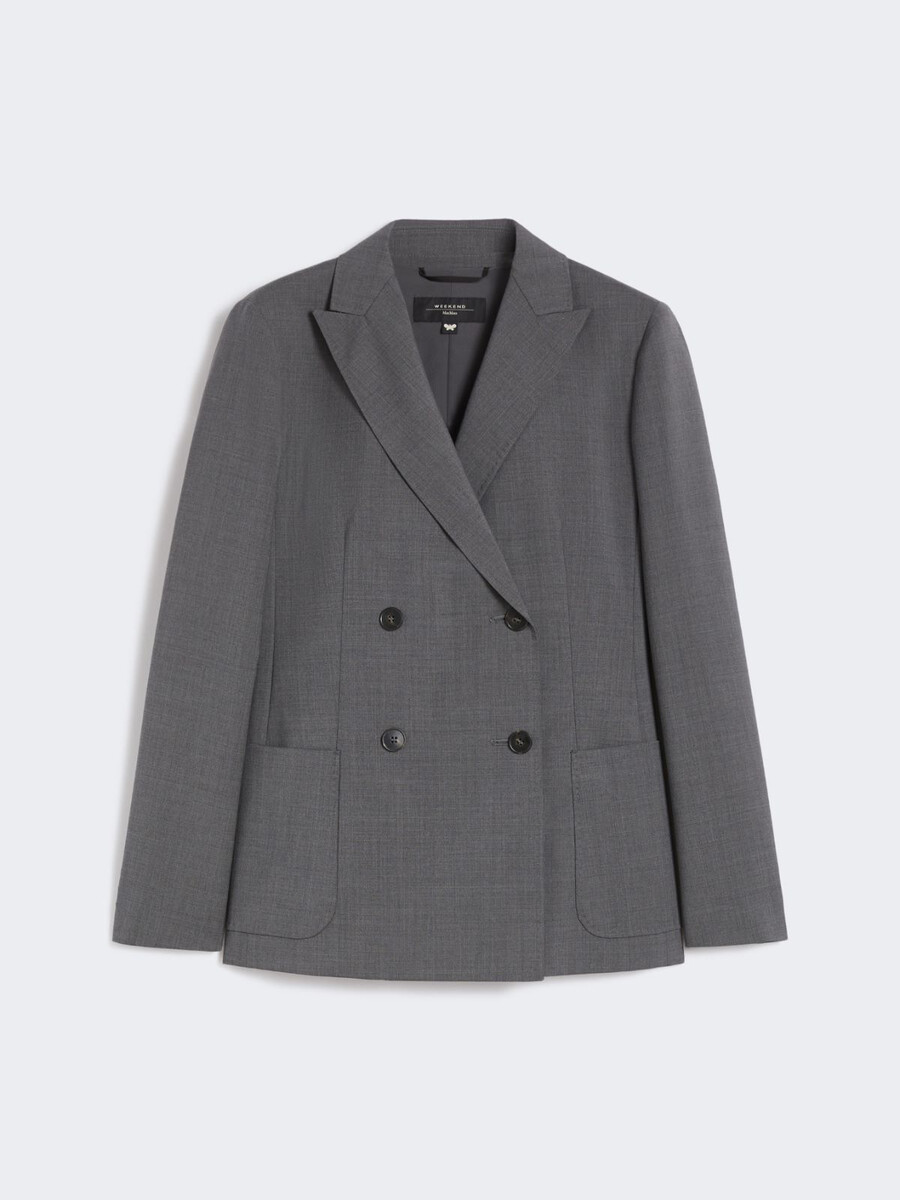 blazer croisé en toile de laine - gris moyen
