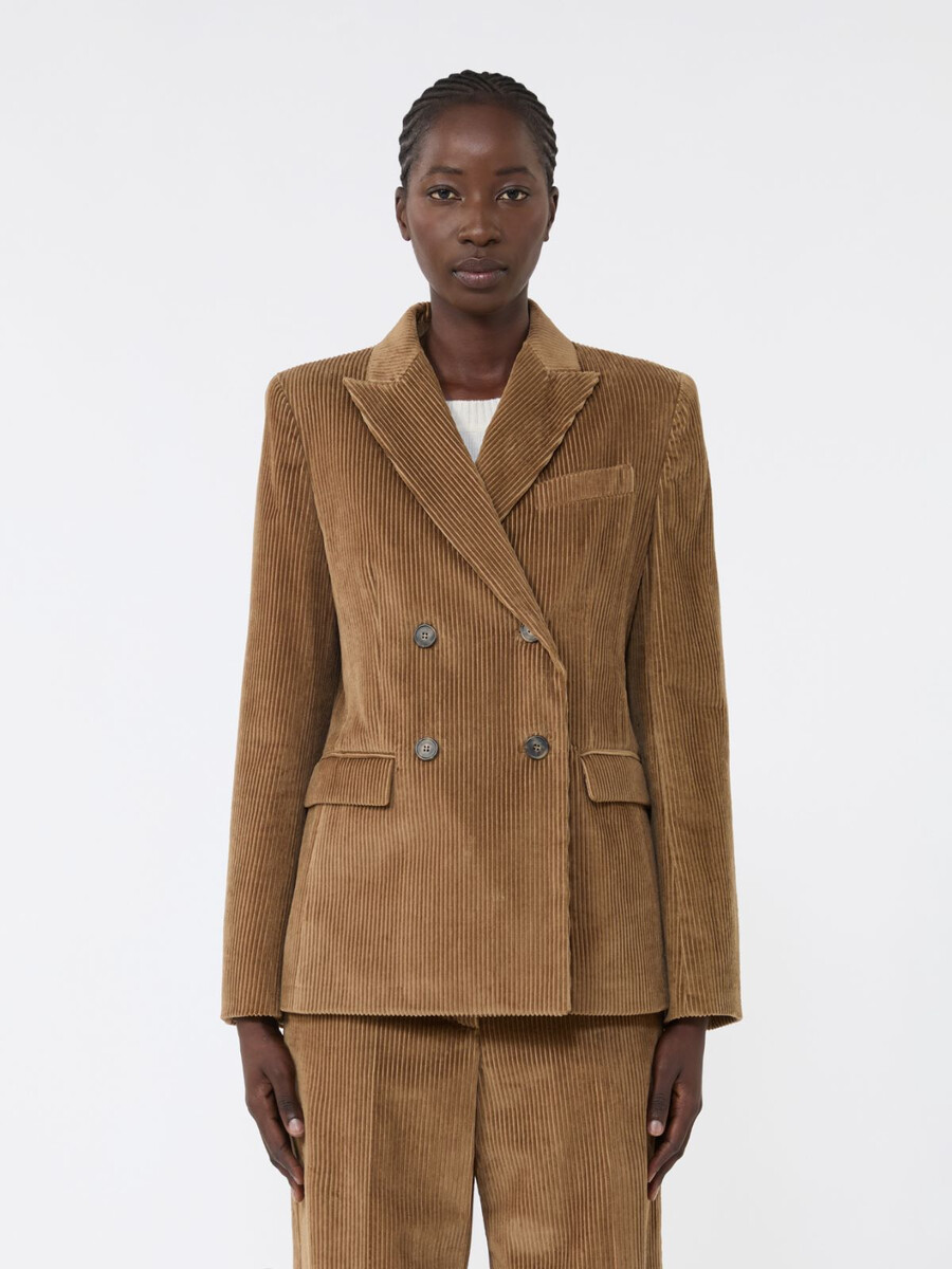 blazer croisé en velours - marron noisette