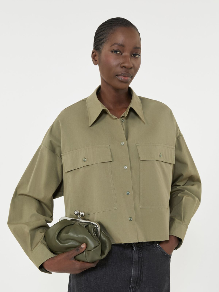 chemise asymétrique en coton délavé - kaki