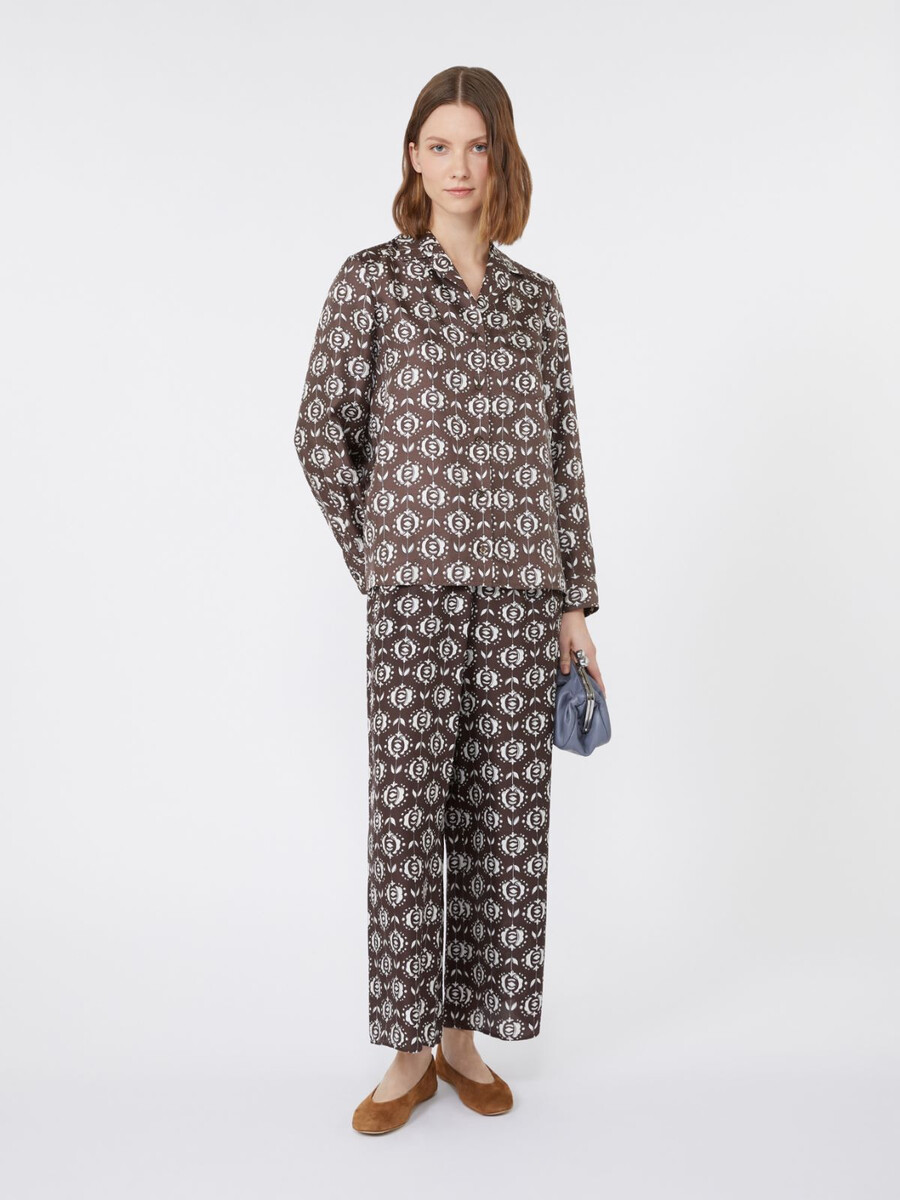 chemise de pyjama en soie imprimée - marron