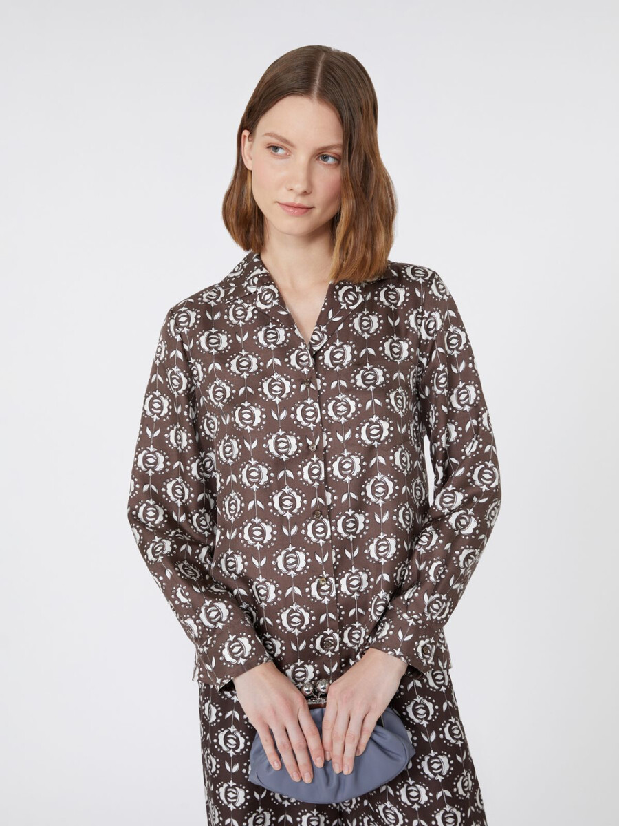 chemise de pyjama en soie imprimée - marron
