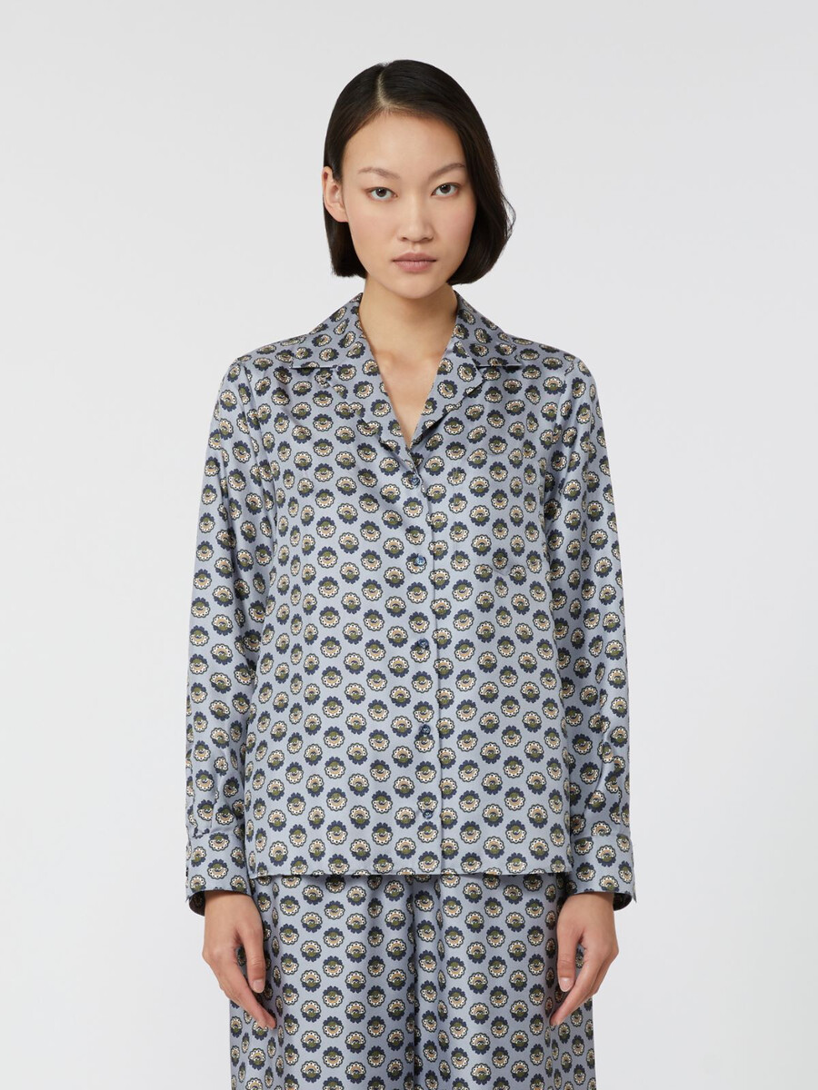 chemise de pyjama en soie imprimée - bleu clair