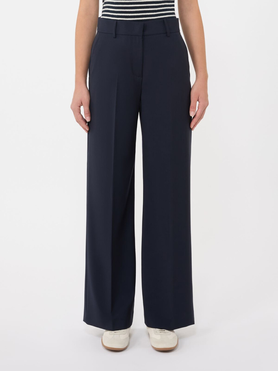 pantalon palazzo en laine - bleu marine