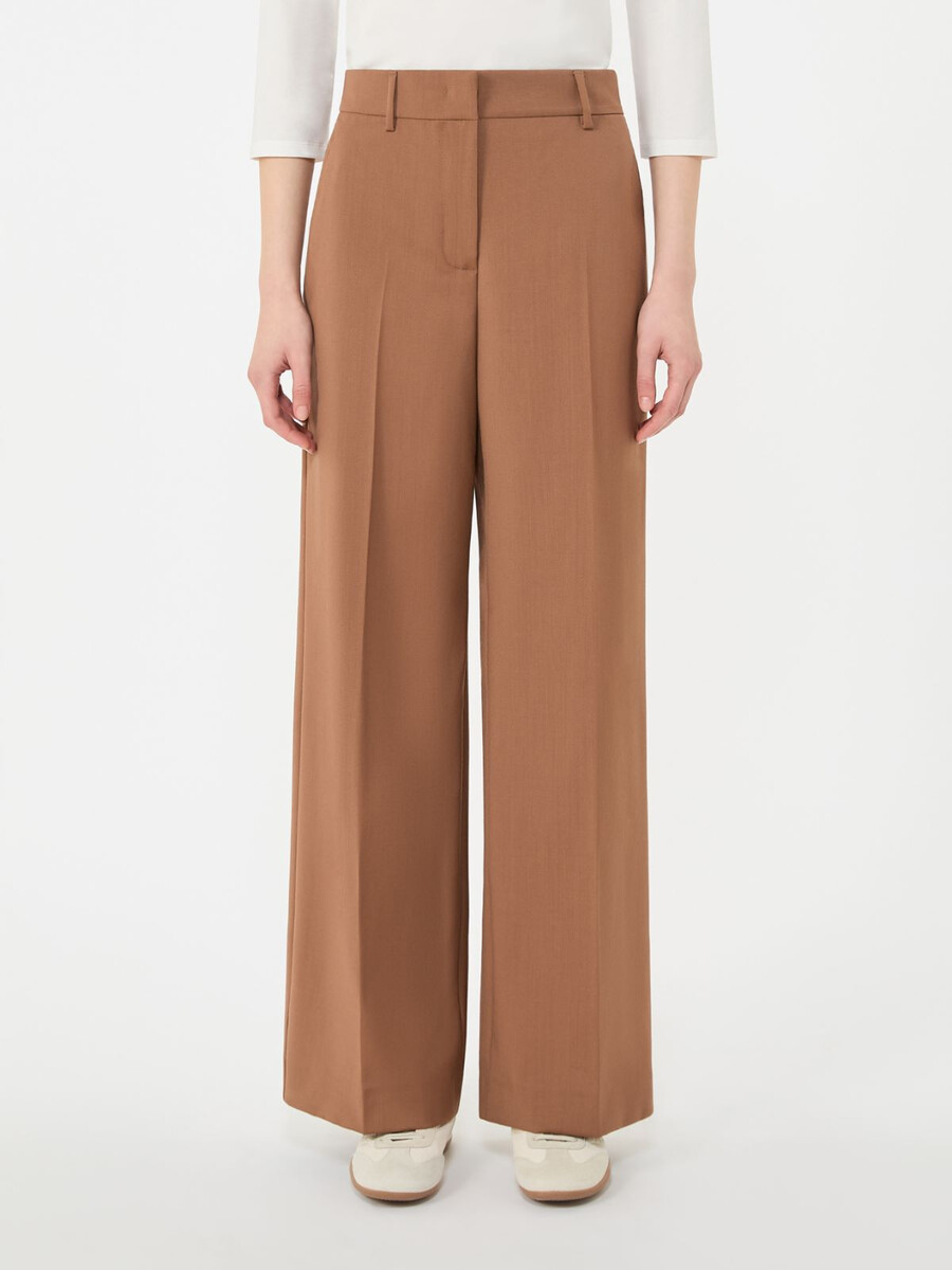 pantalon palazzo en tissu de laine - tabac