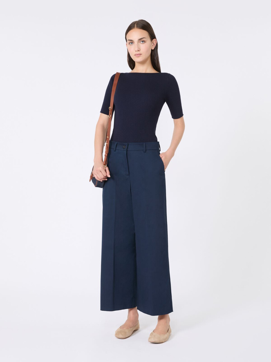 pantalon court en satin de coton - bleu marine