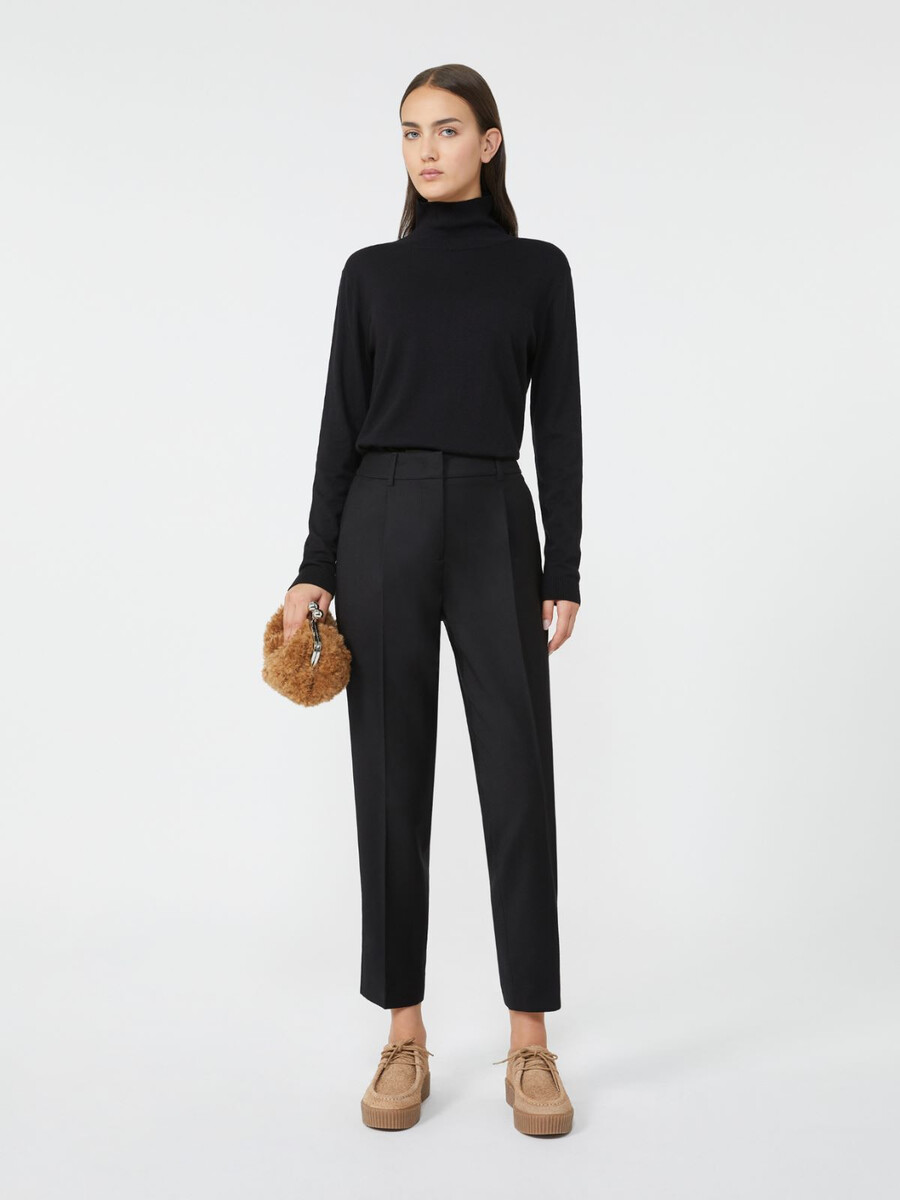 pantalon cigarette en flanelle de laine - noir