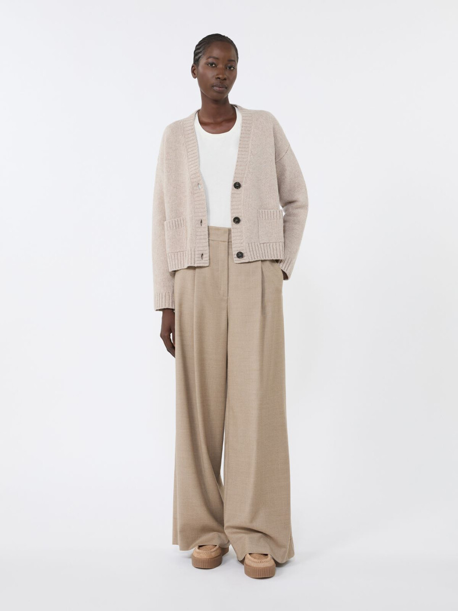 pantalon palazzo en flanelle de laine - beige