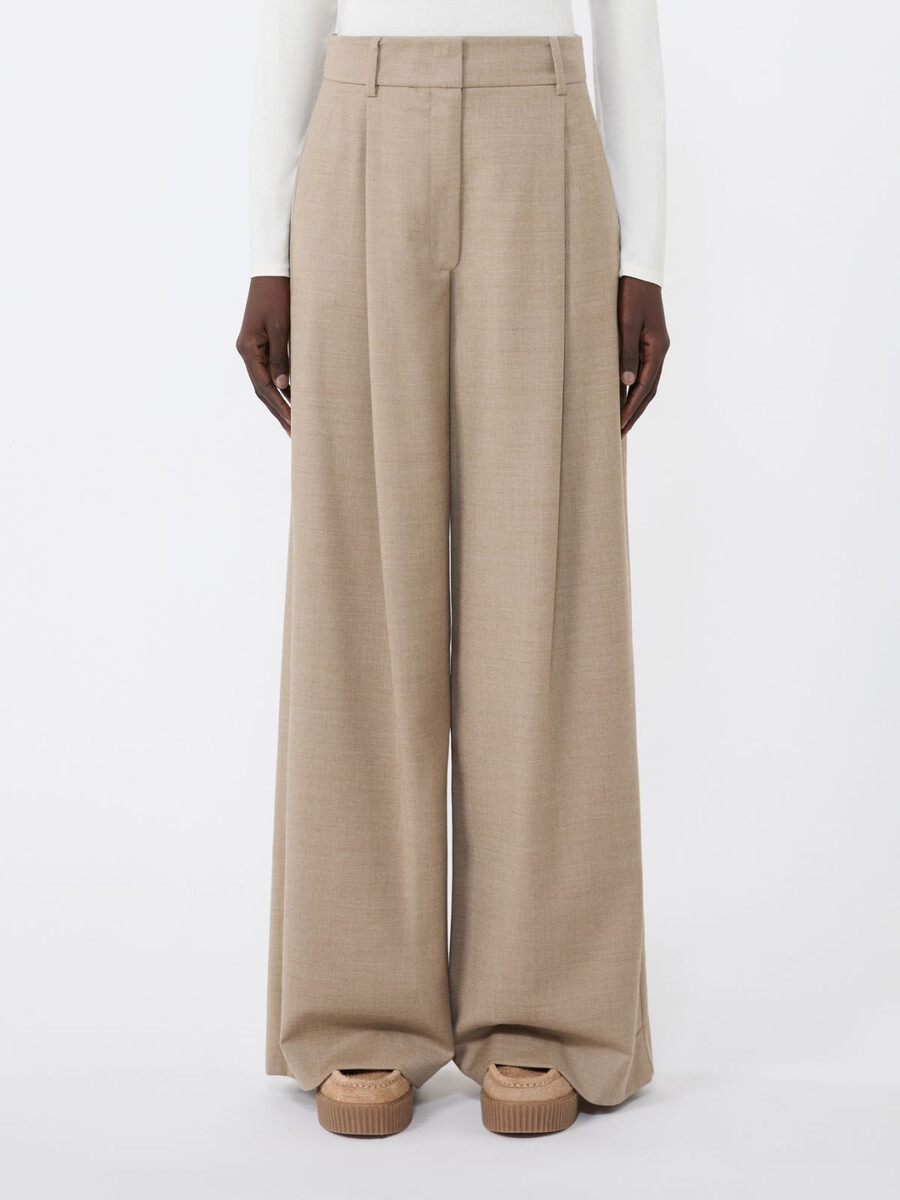 pantalon palazzo en flanelle de laine - beige