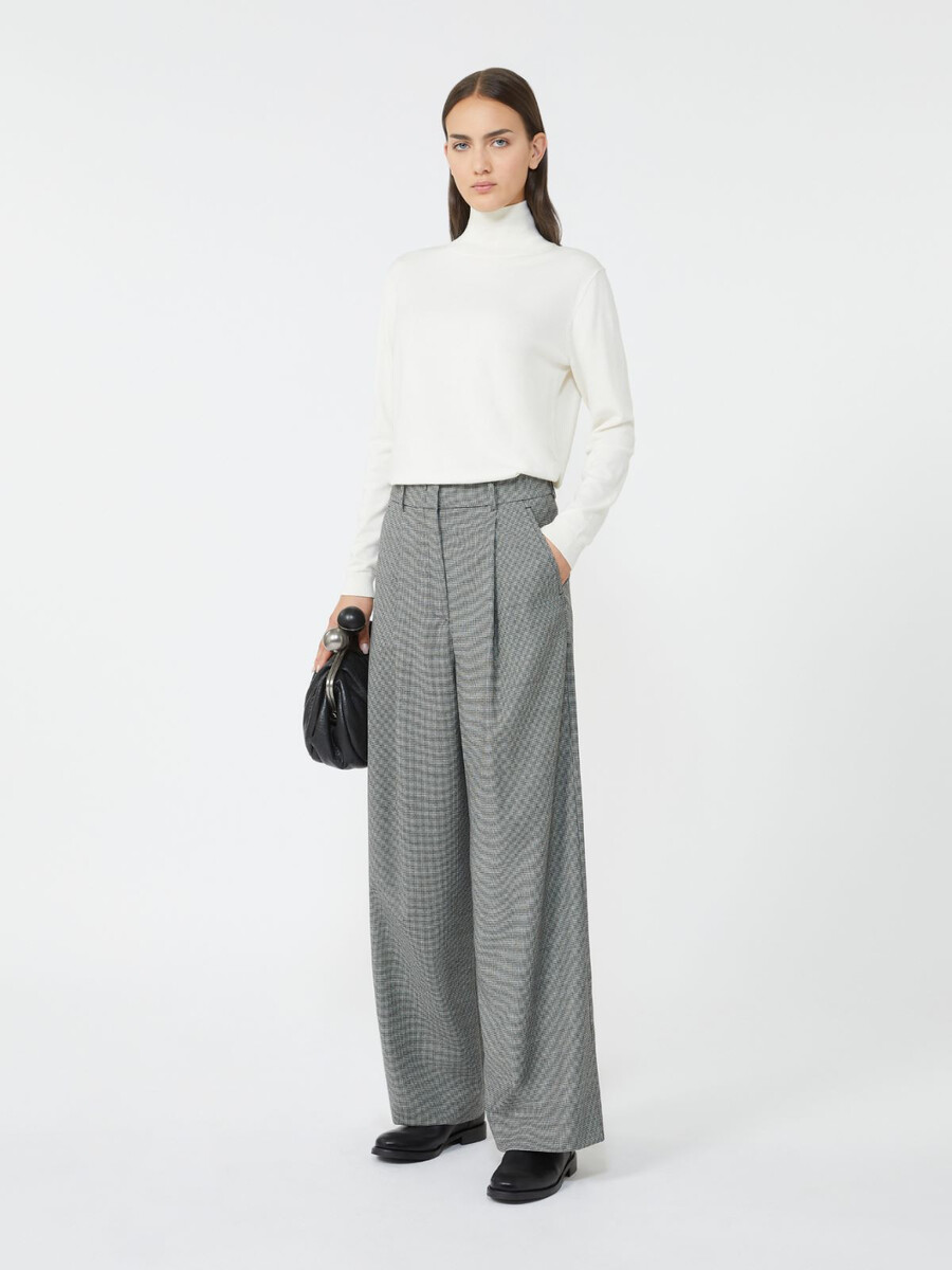 pantalon palazzo en flanelle de laine - noir