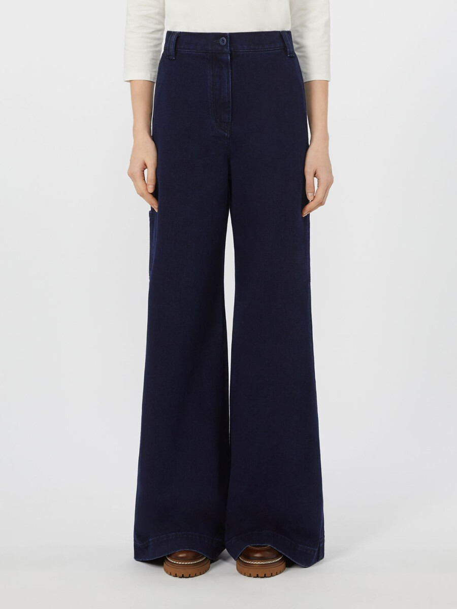 pantalon large en denim de coton - marine