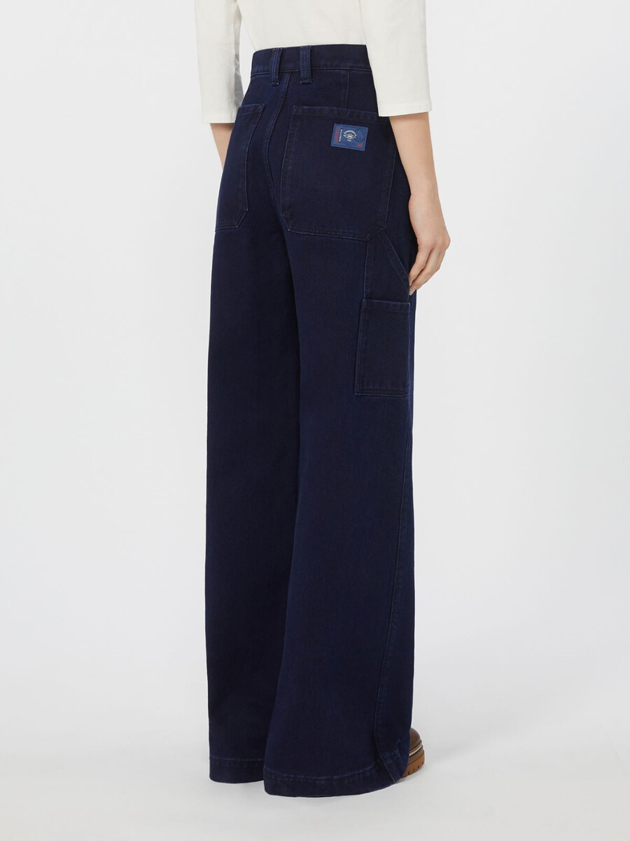 pantalon large en denim de coton - marine